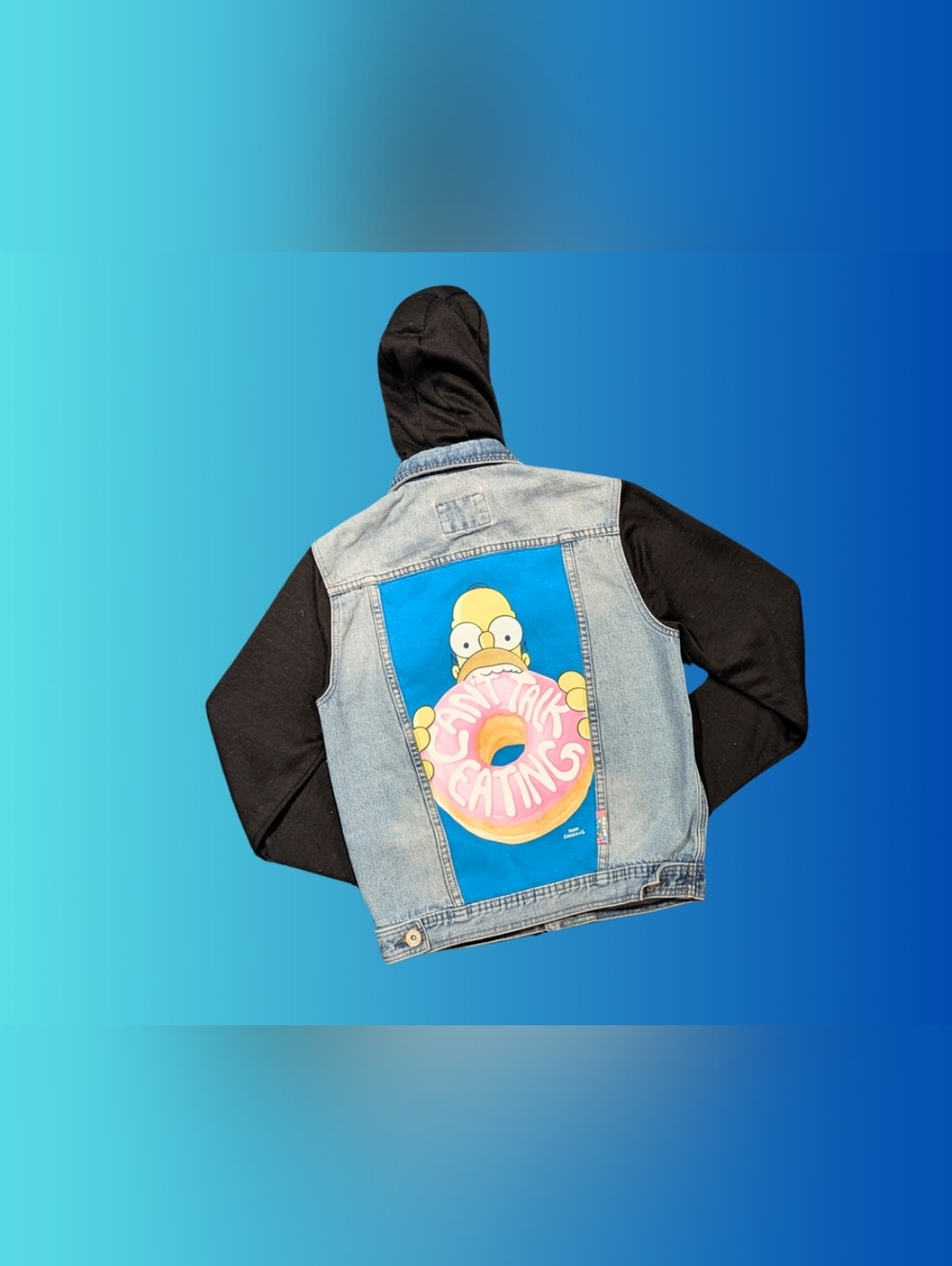 Handmade, Upcycled The Simpsons Denim Jacket with Hoodie Size S